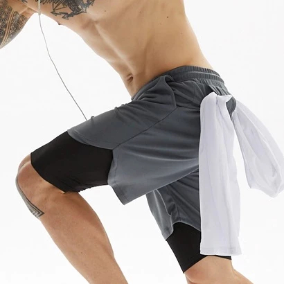 Kit 2 Shorts Masculino Kong 2 em 1 com Compressão, Bolso para Celular e Tecido Dry Fit