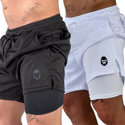 Kit 2 Shorts Masculino Kong 2 em 1 com Compressão, Bolso para Celular e Tecido Dry Fit