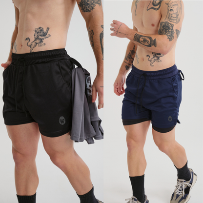 Kit 2 Shorts Masculino Kong 2 em 1 com Compressão, Bolso para Celular e Tecido Dry Fit